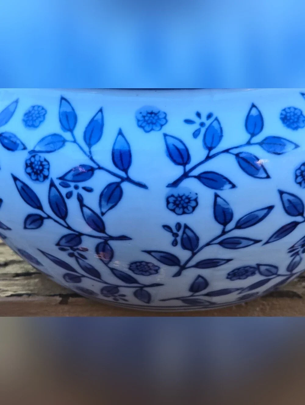Vintage Blue & White Floral Chinoiserie Ceramic Bowl Planter Flower Pot Vase - Picture 2 of 7